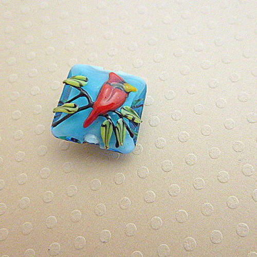 Perle artisanale carrée en verre cardinal bleu 15mm - gbpb-0904 