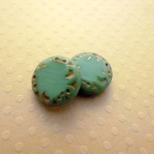 Lot de 2 perles palets green turquoise picasso 14 mm - cbdf14-1607 