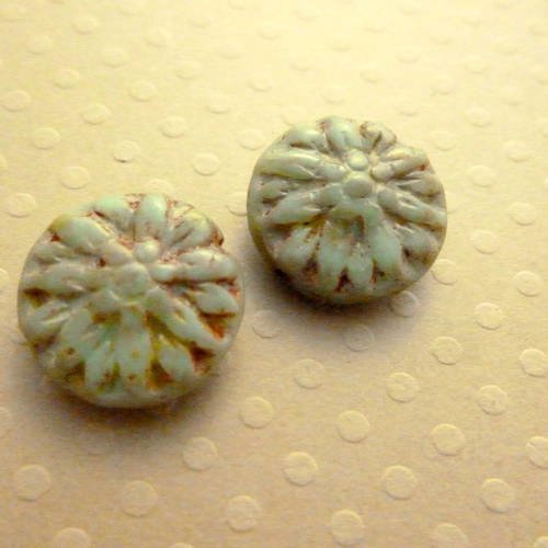 Lot de 2 perles palets fleur green picasso 14 mm - cbdf14-1584 