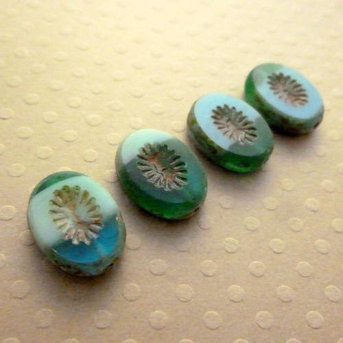 Lot de 4 perles ovales rosemonde 14x10 mm mix bleu vert - cb1410-1581 