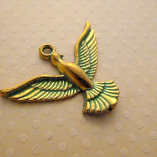 Pendentif oiseau patine vert de gris/doré 38mm - bvg-1573 