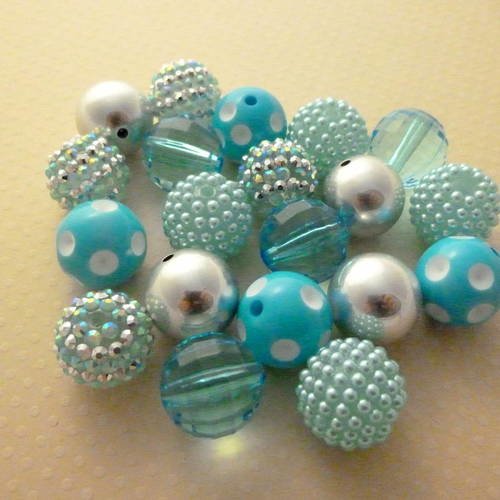 Assortiment perles acrylique bleu/argenté 20mm - assort2 