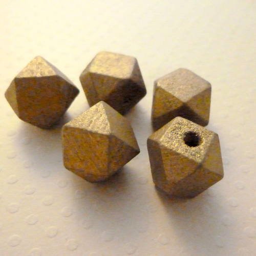 Lot 5 perles en bois facettées 12mm doré - pb12-1557 