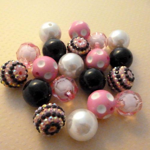 Assortiment perles acrylique rose/noir 20mm - assort2 