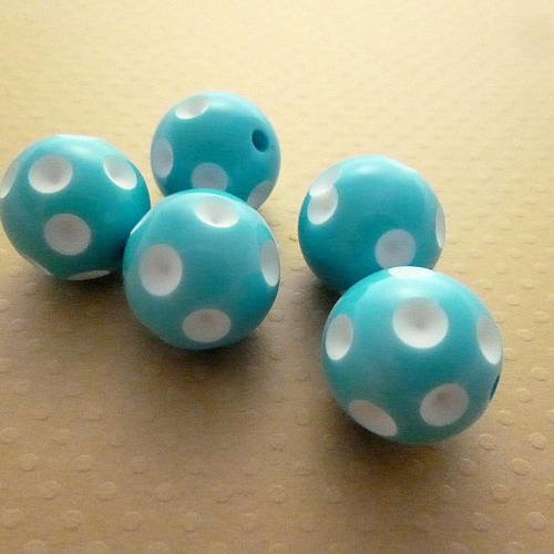 Lot 5 perles acrylique pois bleu 20mm - pa20-0690 