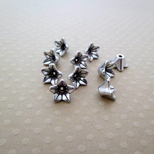 Lot de 10 perles métal fleurs argenté vieilli 9 mm - pmfa9-0447 