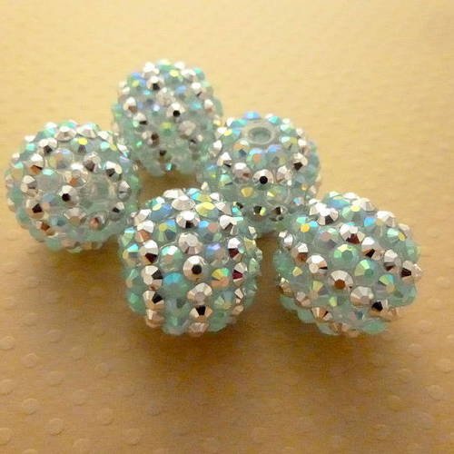Lot 5 perles acrylique strassées rayé bleu/argenté 20mm - pa20-0688 