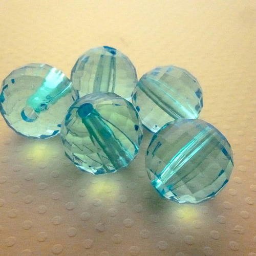 Lot 5 perles rondes facettées acrylique bleu 20mm - pa20-0657 
