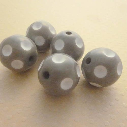 Lot 5 perles acrylique pois gris 20mm - pa20-0655 