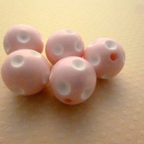 Lot 5 perles acrylique pois rose 20mm - pa20-1533 
