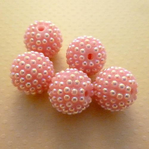 Lot 5 perles acrylique strassées light pink 20mm - pa20-1515 