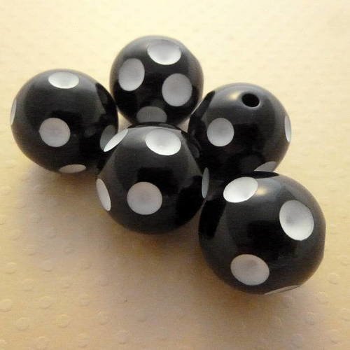 Lot 5 perles acrylique pois noir 20mm - pa20-1514 