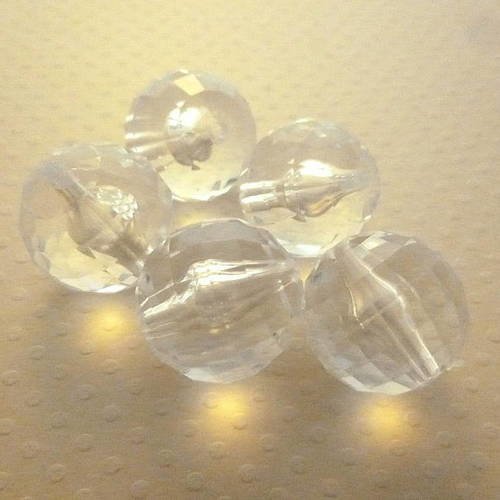 Lot 5 perles rondes facettées acrylique crystal 20mm - pa20-1513 