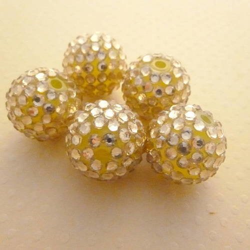 Lot 5 perles acrylique strassées light gold 20mm - pa20-1505 