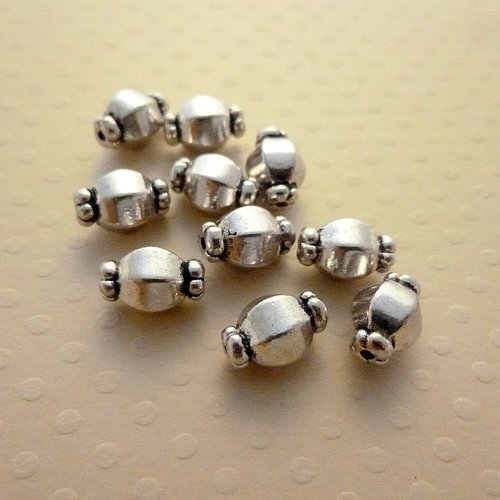 Lot de 10 perles métal argentées vieillies 7x10 mm - l0632 