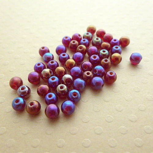 Lot de 50 perles rondes 4 mm l. iris ruby - r4-0243 
