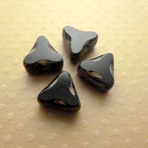 Lot de 4 perles triangles 11x7mm picasso black - cbt11-1342 