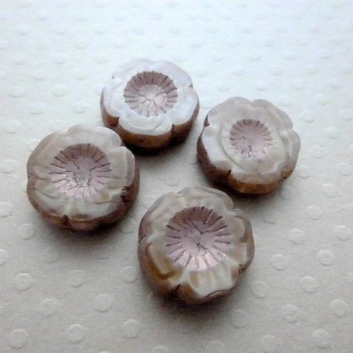 Lot de 4 perles fleurs picasso beige pink 13mm - cbhf13-1332 