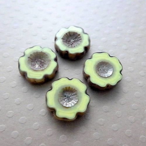 Lot de 4 perles fleurs picasso green yellow 13mm - cbhf13-1317 