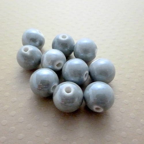 Lot de 10 perles rondes céramique gris 12mm - pcr12-1300 