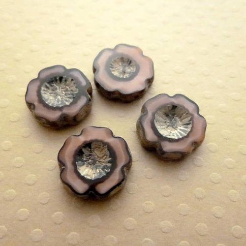 Lot de 4 perles fleurs picasso old pink 13mm - cbhf13-0544 