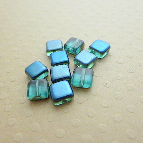Lot de 10 perles carrés 6 mm teal blue iris - cbpc6-1195 