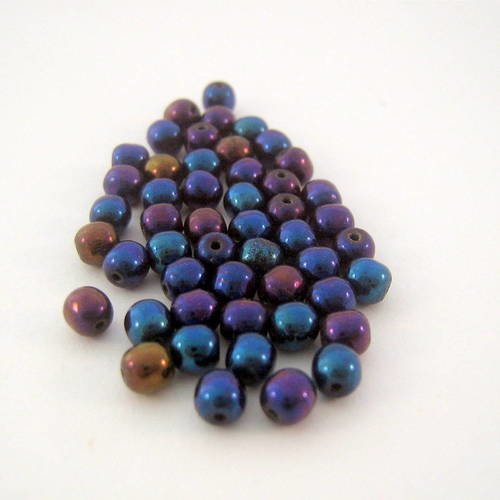 Lot de 50 perles rondes 4 mm iris blue - r4-0090 