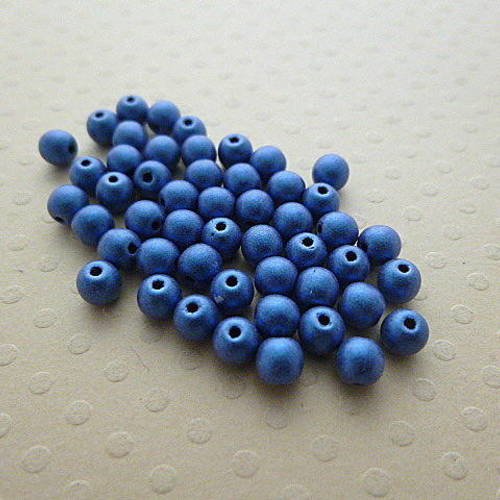 Lot de 50 perles rondes couleur met. suede blue 4 mm - r4-1187 