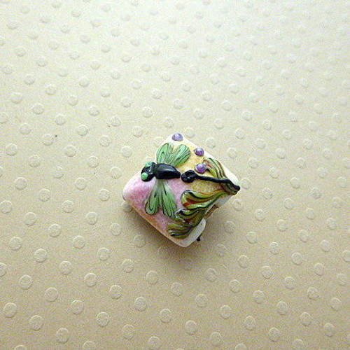 Perle artisanale carrée en verre libellule 15mm - gbpb-0897 
