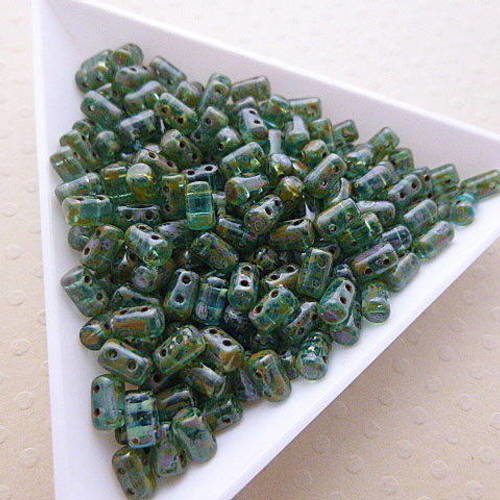 10 gr de perles rullas aquamarine travertin dark 3x5mm - pr35-1120 