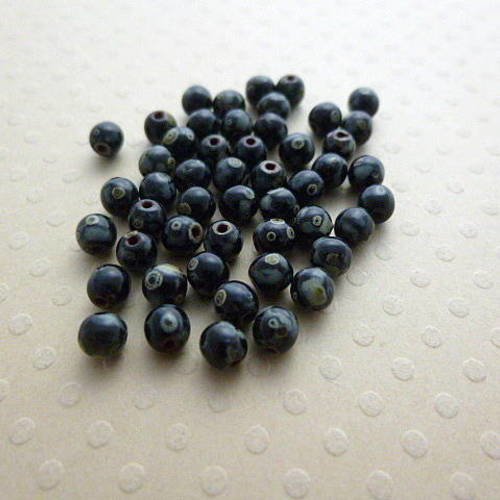 Lot de 50 perles rondes couleur black picasso 4 mm - r4-1118 
