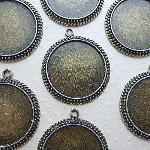 25 mm - lot de 10 pendentifs bronze pour cabochon rond 25 mm - l011 
