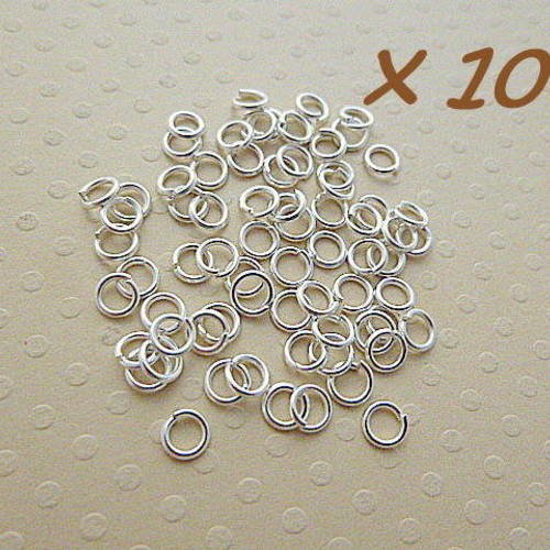 Lot de 100 anneaux ouverts argentés 4x0,7 mm - l100845 