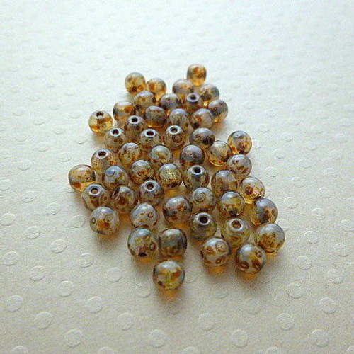 Lot de 50 perles rondes couleur tr. marbled brown 4 mm - r4-0421