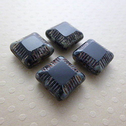 Lot de 4 perles carrées plates picasso black 14 mm- cb14-0363
