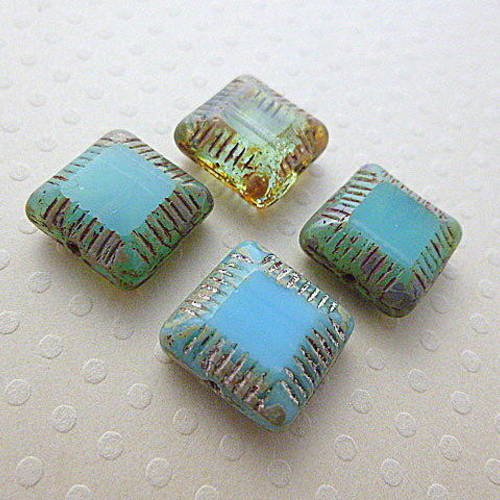 Lot de 4 perles carrées plates picasso mix blue 14 mm- cbcb14-0389 