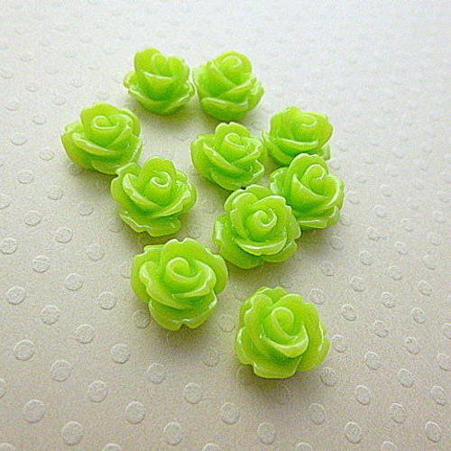 Lot de 10 fleurs en résine vert chartreuse 10mm - fr-0623 