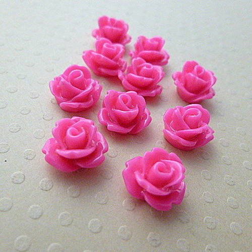 Lot de 10 fleurs en résine rose 10mm - fr-0623 