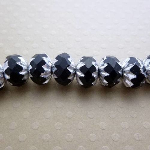Lot de 10 perles crullers noir et argenté 9x6 mm - cbcc18-0840 