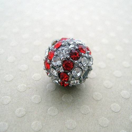 Perle strass rouge/crystal base métal pour shamballa 10 mm 