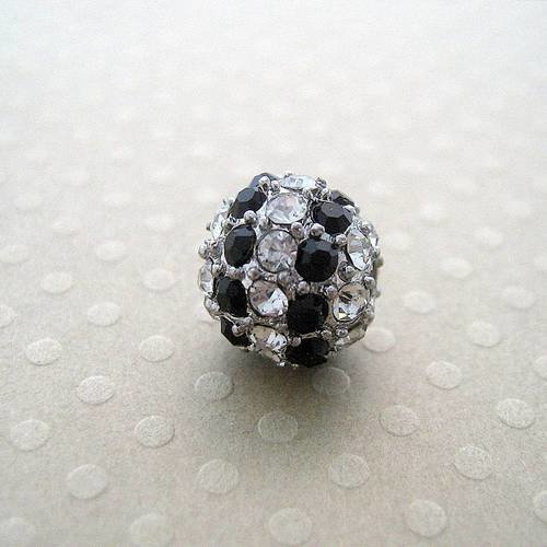 Perle strass noir/crystal base métal pour shamballa 10 mm 