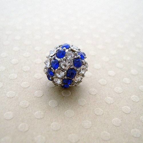 Perle strass bleu/crystal base métal pour shamballa 10 mm 