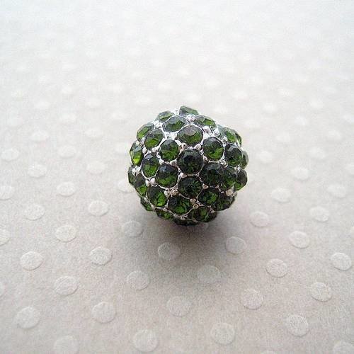 Perle strass olivine base métal pour shamballa 10 mm 