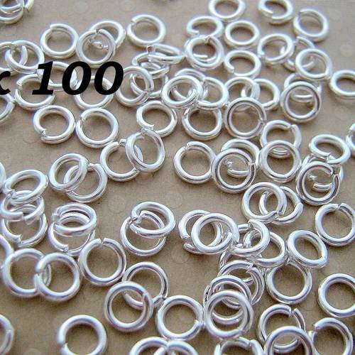 Lot de 100 anneaux ouverts argentés 5x1 mm - l100168 
