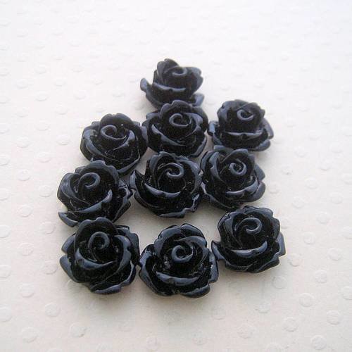 Lot de 10 fleurs en résine noires 10 mm - fr-0623 