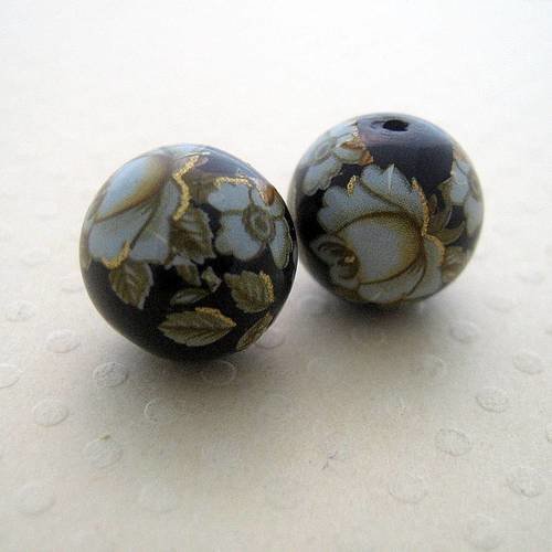 Lot de 2 perles tensha 12mm blanc/noir - tb-0613 