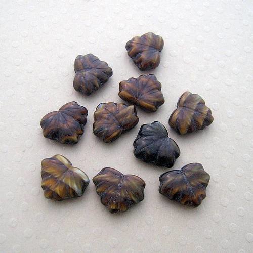 Lot de 10 perles feuilles 10x13 mm marbré brun - vpf1013-0359