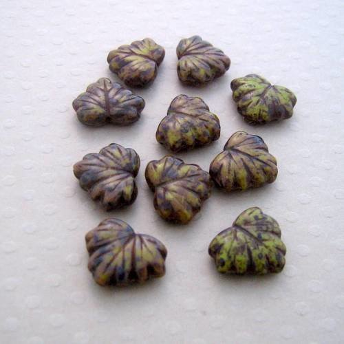Lot de 10 perles feuilles 10x13mm brown green picasso - vpf1013-0280