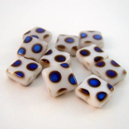 Lot de 10 perles paon carrés 8mm white azuro - cbpc8-0073
