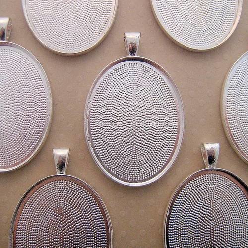 Lot de 10 pendentifs argentés pour cabochon ovale 30x40 mm - l9991 